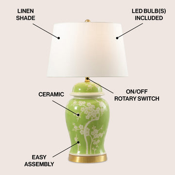 Gracie 29.5" Ginger Jar Ceramic/Metal LED Table Lamp - JONATHAN Y
